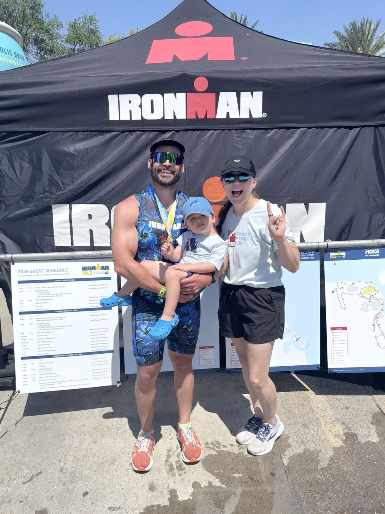 Tim Grady with his family at the IRONMAN 70.3 Texas race tent